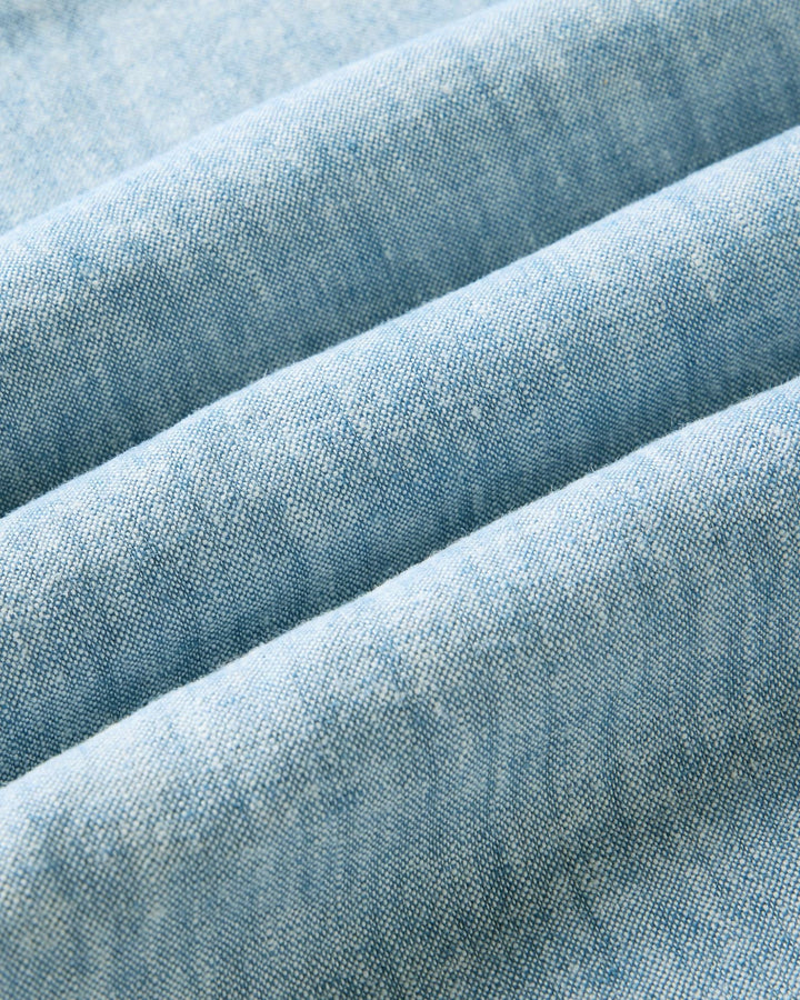 Close-up of The Short Sleeve California
in Sky Hemp fabric.