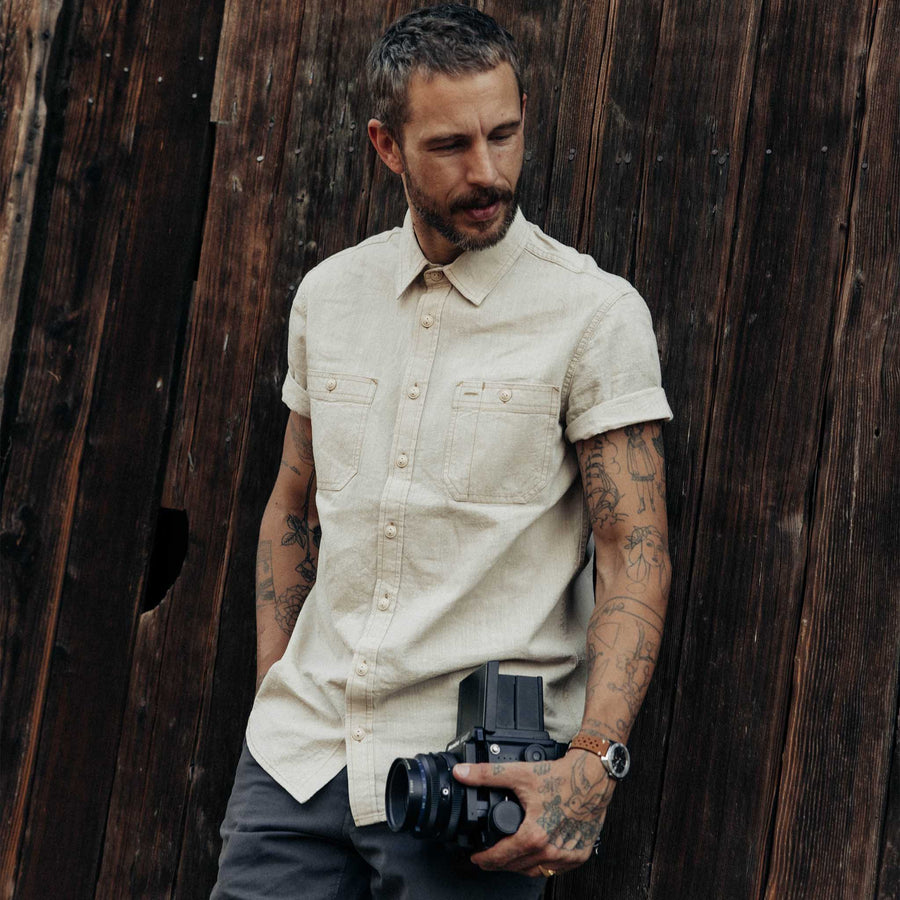 The Short Sleeve Utility Shirt | Natural Selvedge Chambray - Echo Market