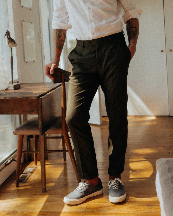The Stevens Trouser | Black Olive Wool Flannel - Echo Market