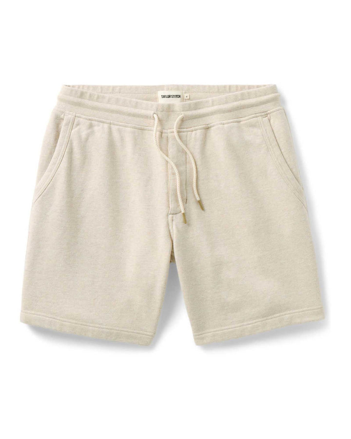 The Sunset Shortin Heather Oat Terry by Tayor Stitch on a white background