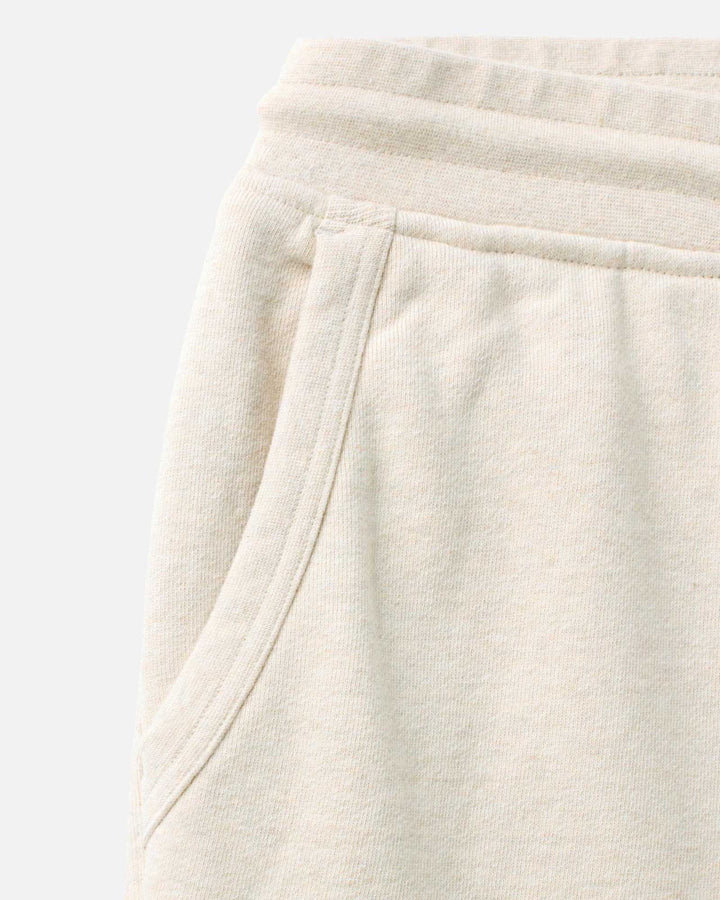 Close-up of The Sunset Short
in Heather Oat Terry on a light gray background