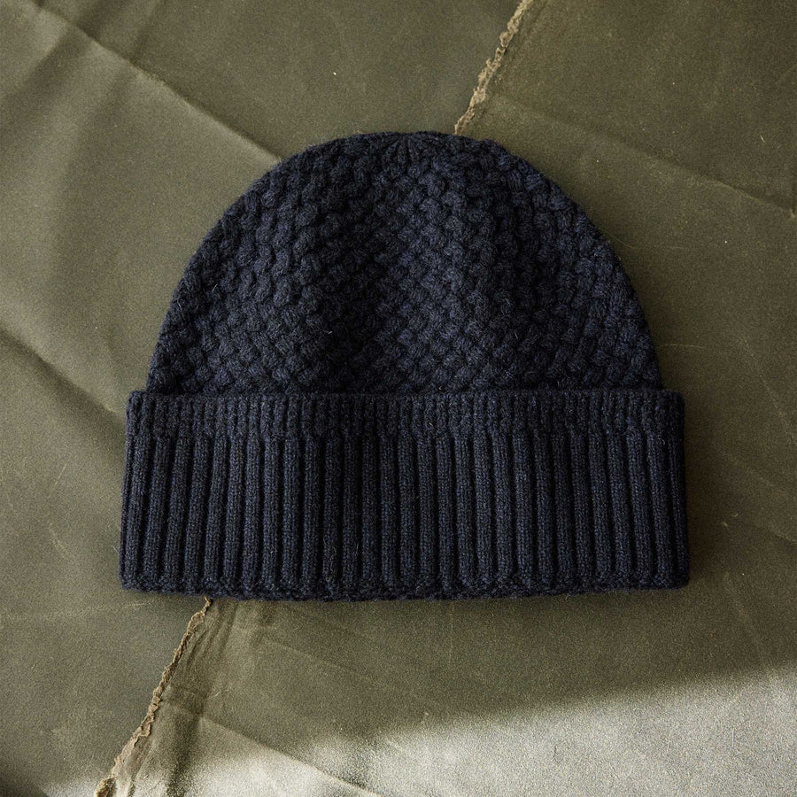 The Textured Knit Beanie | Heather Navy Merino - Echo Market