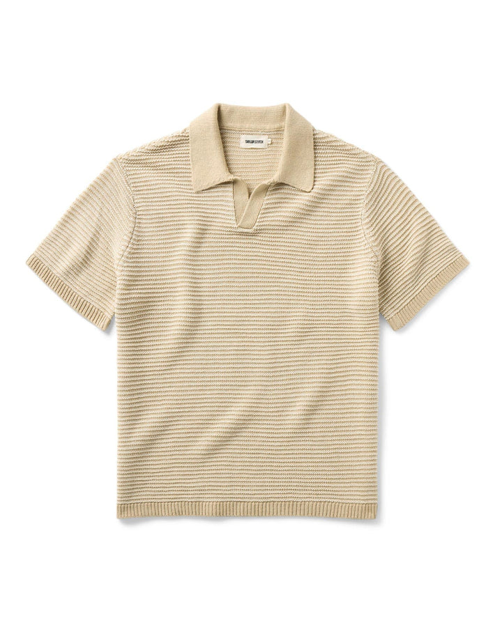 The Valencia Sweater Polo
in Sand Stripe on a white background