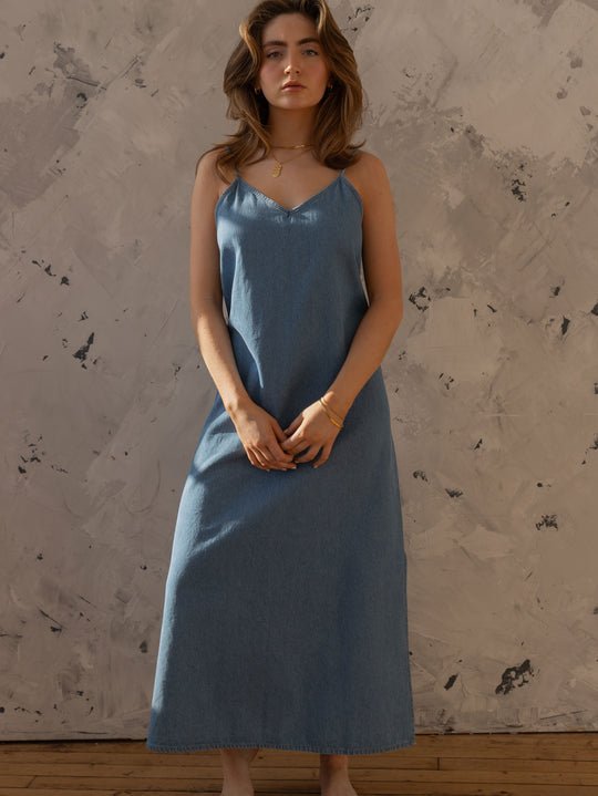 The Simple Folk Denim Cami Dress front view at Echo Market