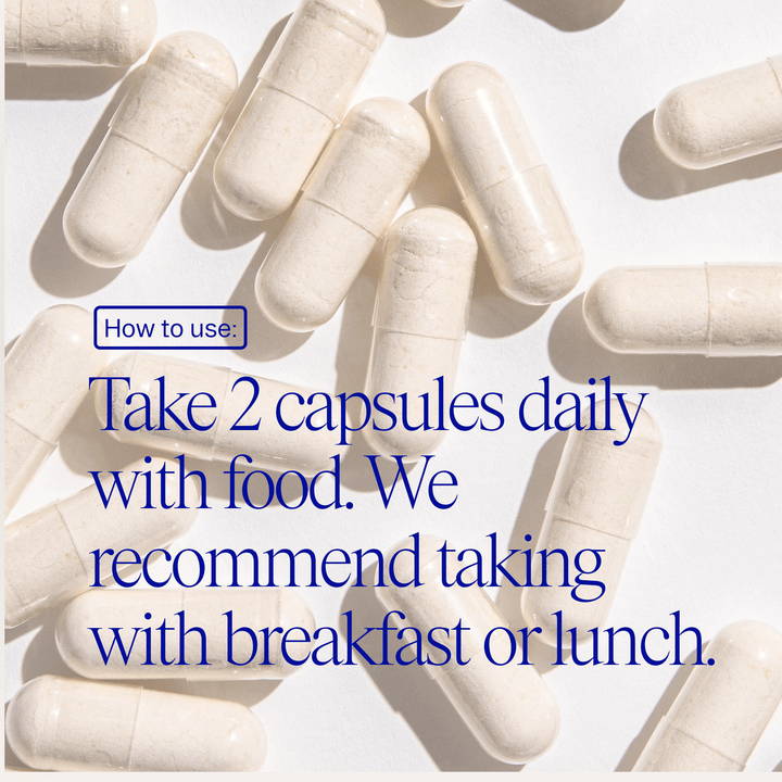 White capsules with text on how to use them on a white background