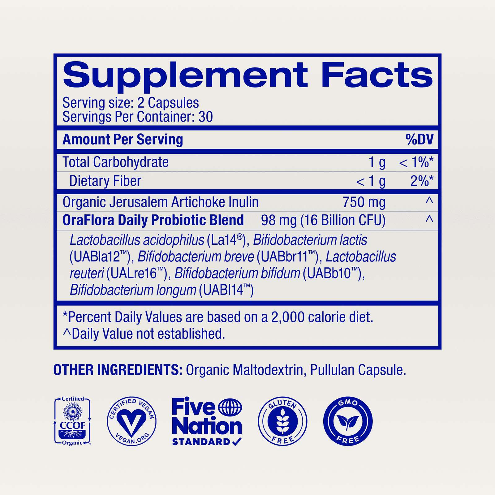 Supplement facts label with detailed nutritional information on a white background