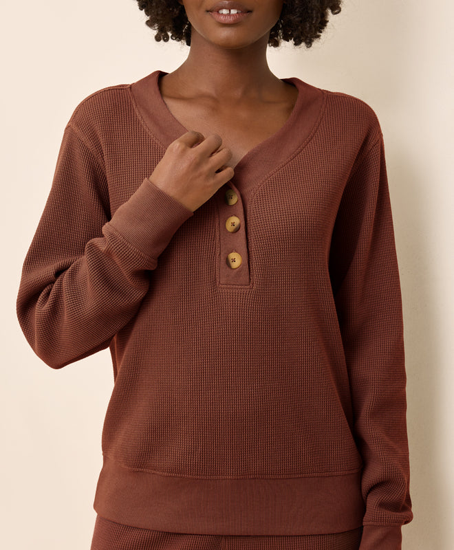 Women's Thermal Waffle Henley Pullover