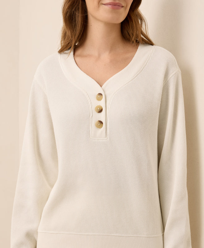 Women's Thermal Waffle Henley Pullover