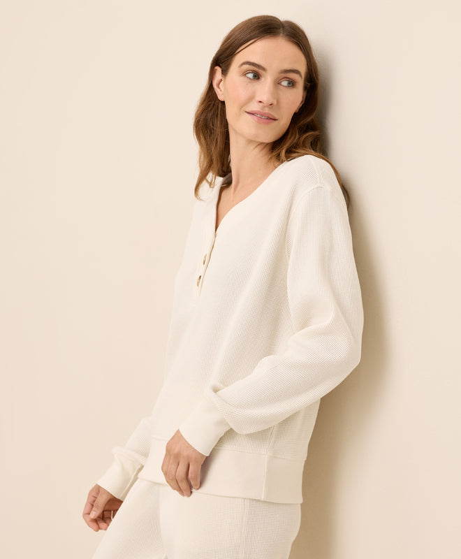 Women's Thermal Waffle Henley Pullover