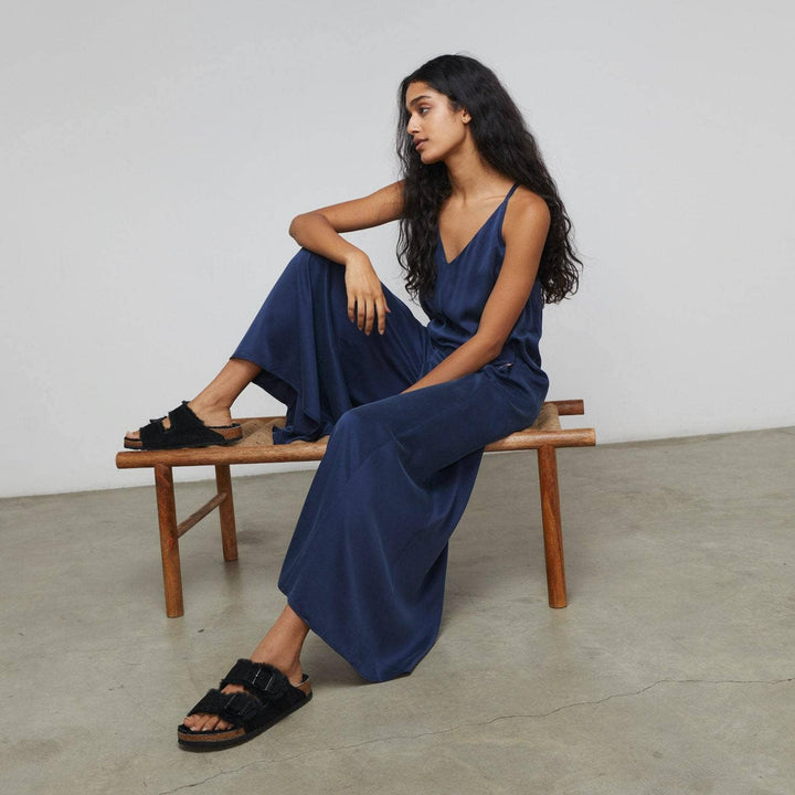 Washable Silk Elastic Strap Jumpsuit | Deep Blue - Echo Market