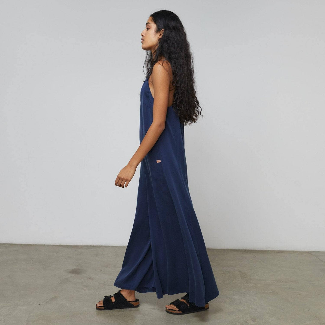 Washable Silk Elastic Strap Jumpsuit | Deep Blue - Echo Market