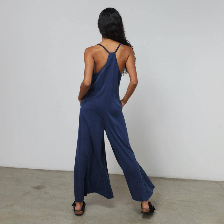 Washable Silk Elastic Strap Jumpsuit | Deep Blue - Echo Market