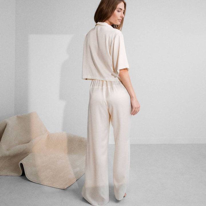 Washable Silk High Rise Pant Set | Tranquil White - Echo Market