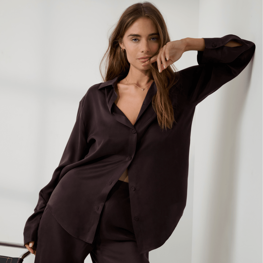 Washable Silk Ladder Stitch Button Down | Velvet Truffle - Echo Market