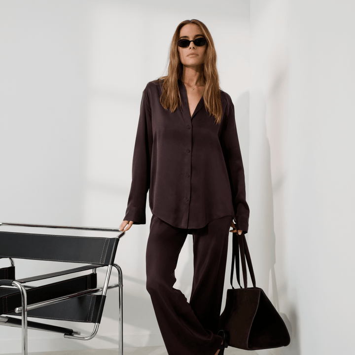 Washable Silk Ladder Stitch Button Down | Velvet Truffle - Echo Market