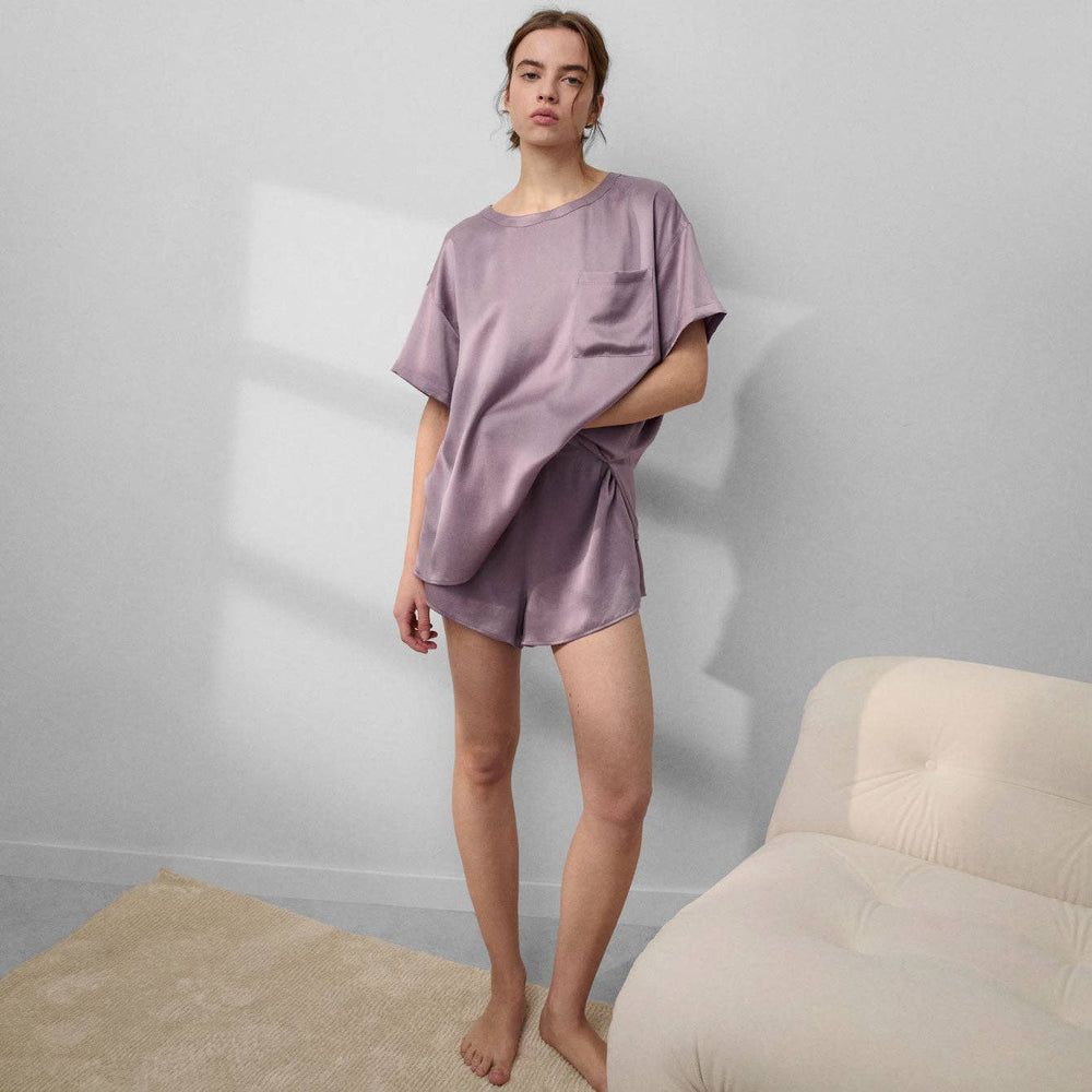 Washable Silk Tee Short Set | Frosted Crocus - Echo Market