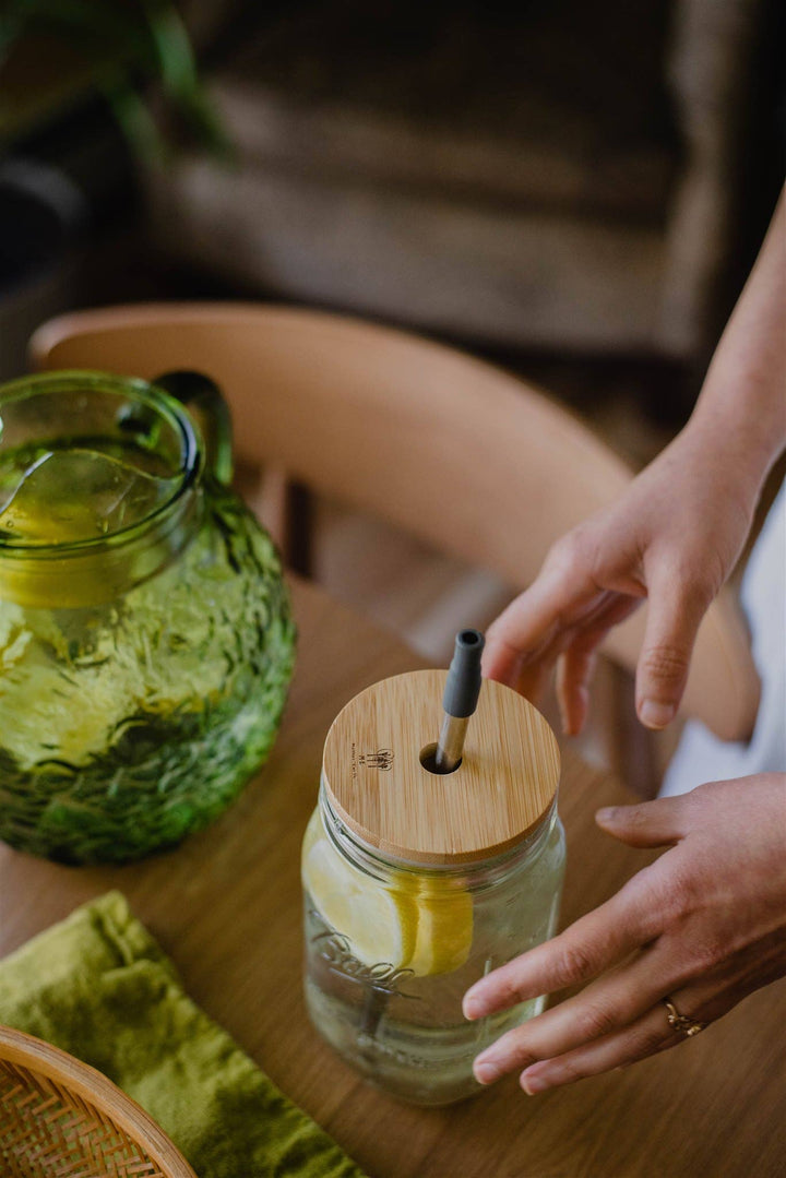 Wide-Mouth Bamboo Mason Jar Lids | Straw Hole - Echo Market
