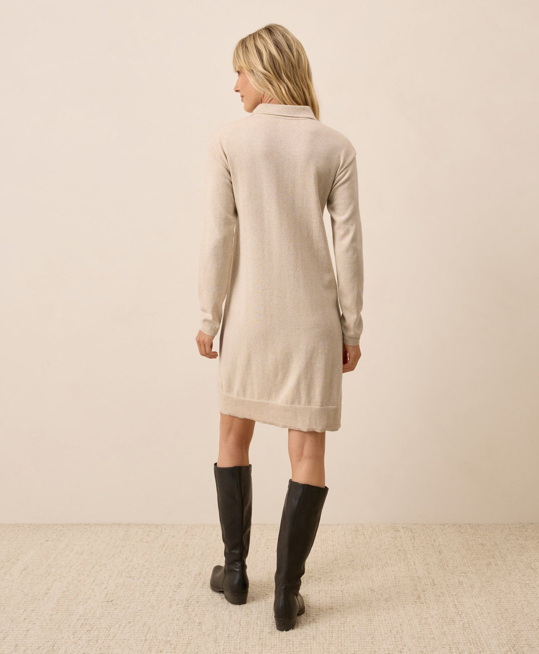 Women's Classic Fine Knit Collared Sweater Dress - Echo Market