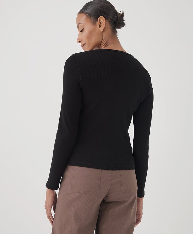 Women's Favorite Rib Henley Long Sleeve Top - Echo Market