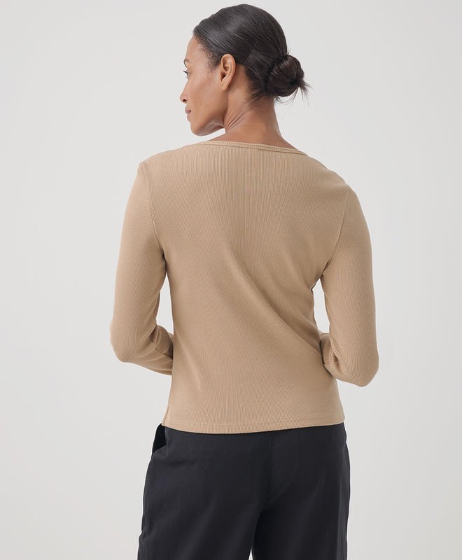 Women's Favorite Rib Henley Long Sleeve Top - Echo Market