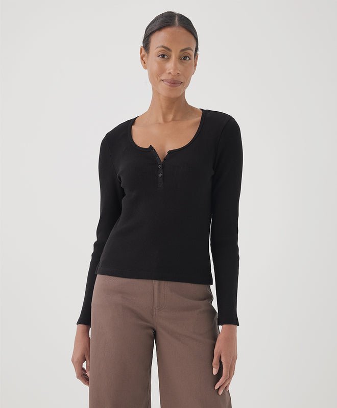 Women's Favorite Rib Henley Long Sleeve Top - Echo Market