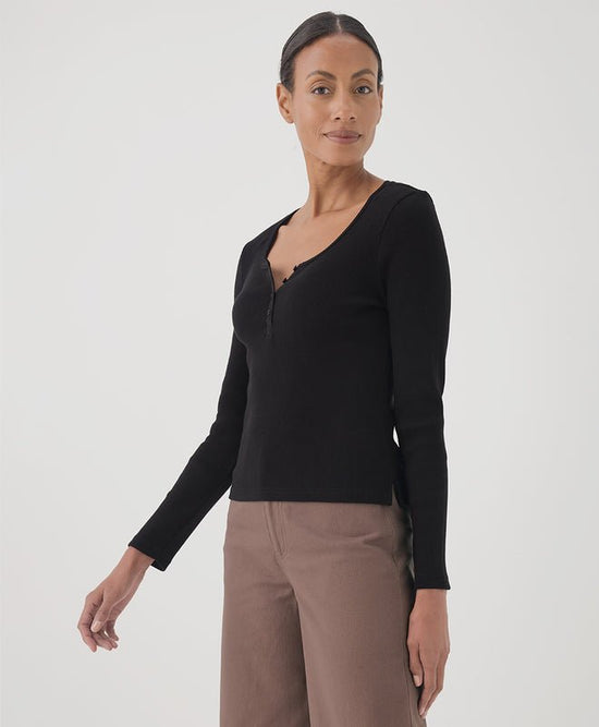 Women's Favorite Rib Henley Long Sleeve Top - Echo Market