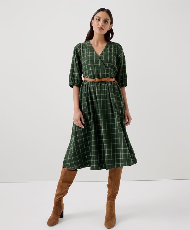 Women’s Fireside Flannel Crossover Dress | Mountain View Check - Echo Market