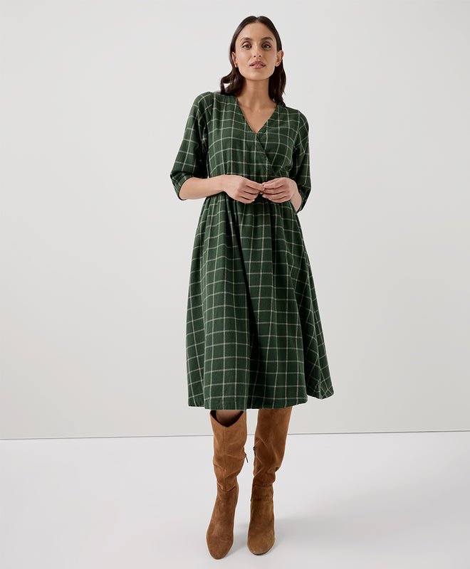 Women’s Fireside Flannel Crossover Dress | Mountain View Check - Echo Market