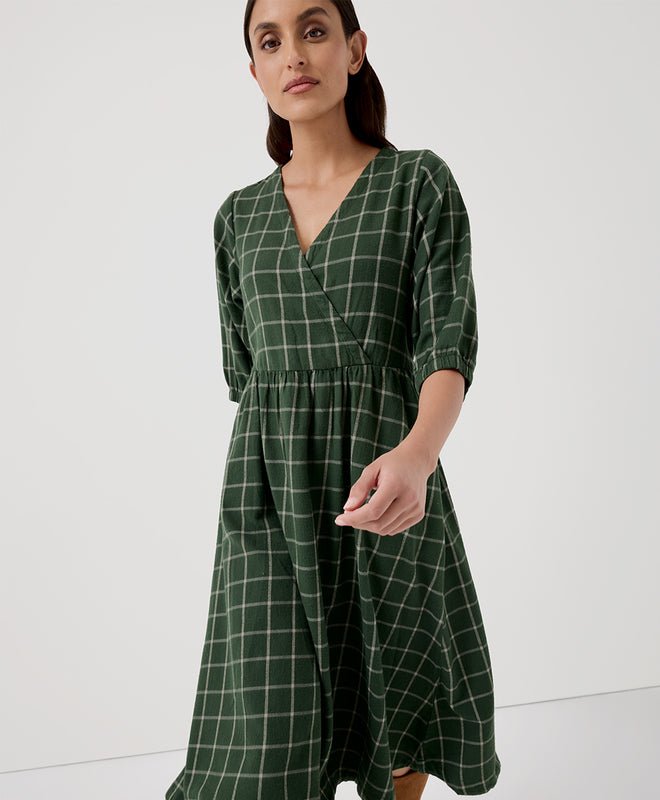 Women’s Fireside Flannel Crossover Dress | Mountain View Check - Echo Market