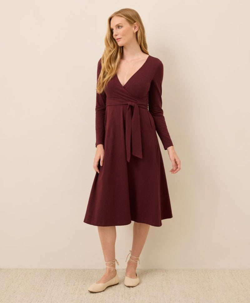 Women's Organic Fit & Flare Wrap Dress in Windsor Wine | Women's Large