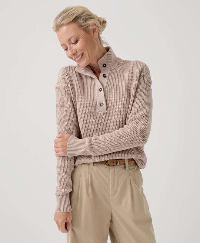 Women's Luxe Knit Henley Sweater | Oat - Echo Market