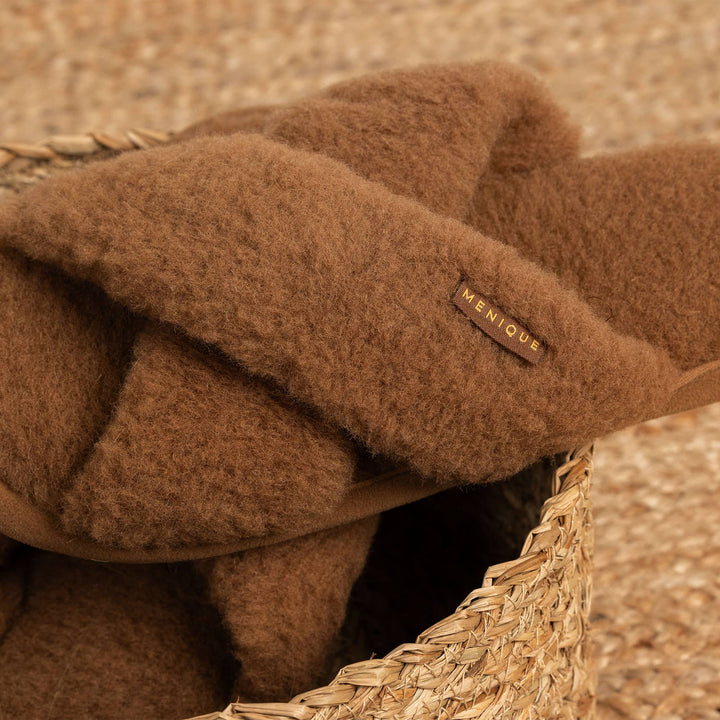 Women's Merino Cross Fluffy Slippers Brown - Echo Market