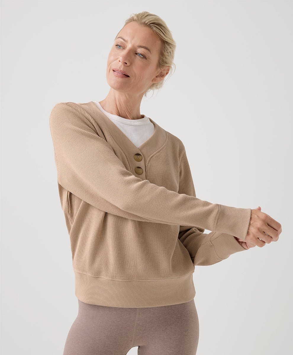 Women's Thermal Waffle Henley Pullover - Echo Market