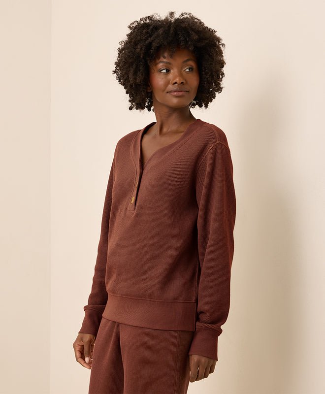 Women's Thermal Waffle Henley Pullover - Echo Market