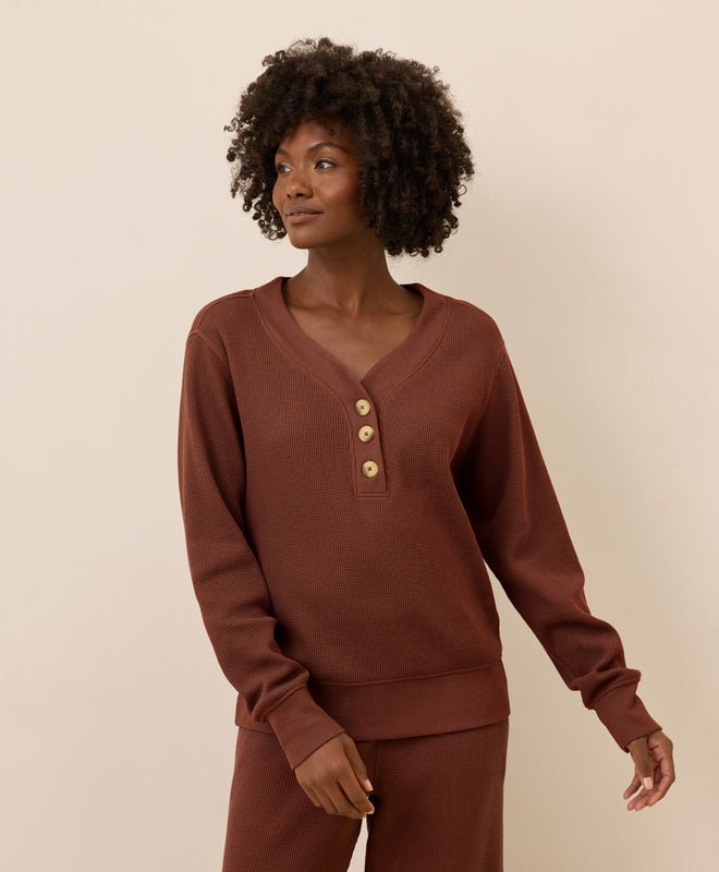 Women's Thermal Waffle Henley Pullover - Echo Market