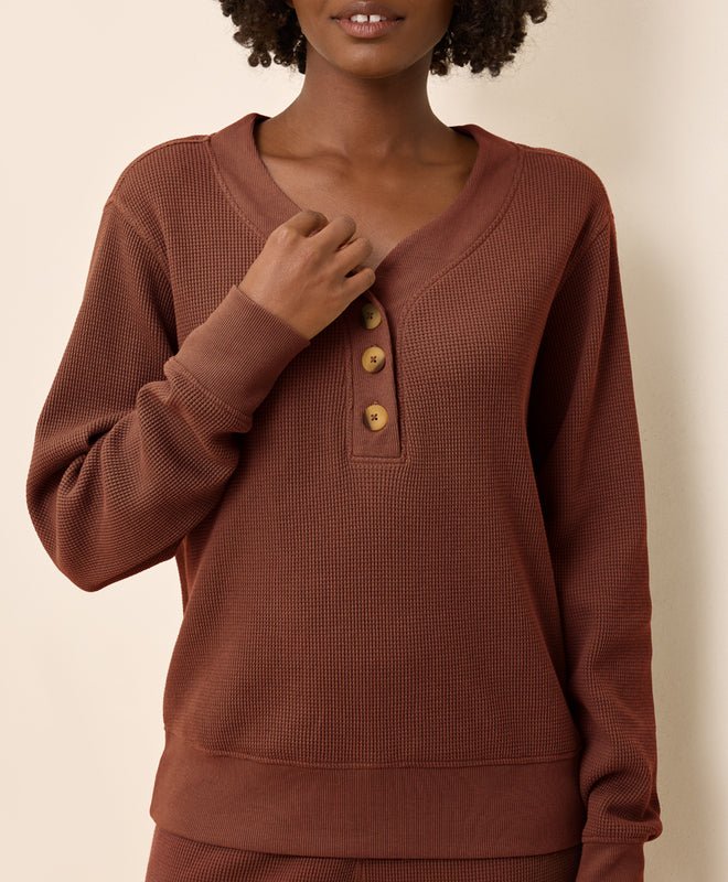Women's Thermal Waffle Henley Pullover - Echo Market