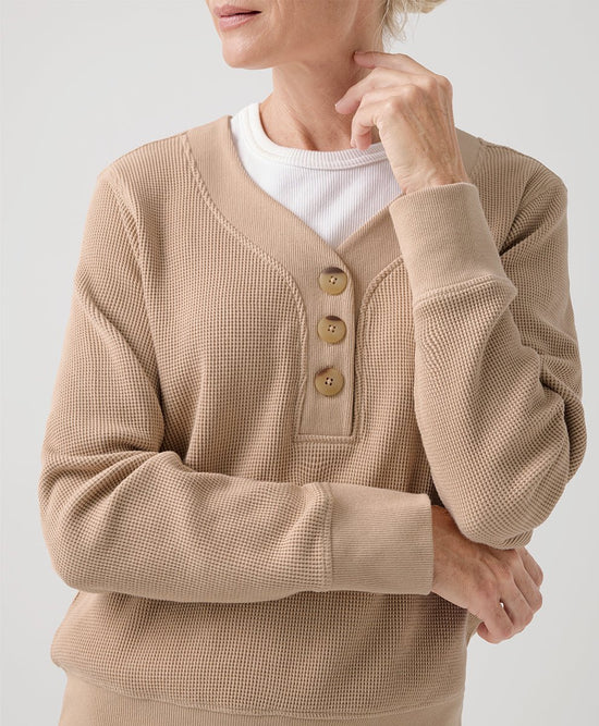 Women's Thermal Waffle Henley Pullover - Echo Market