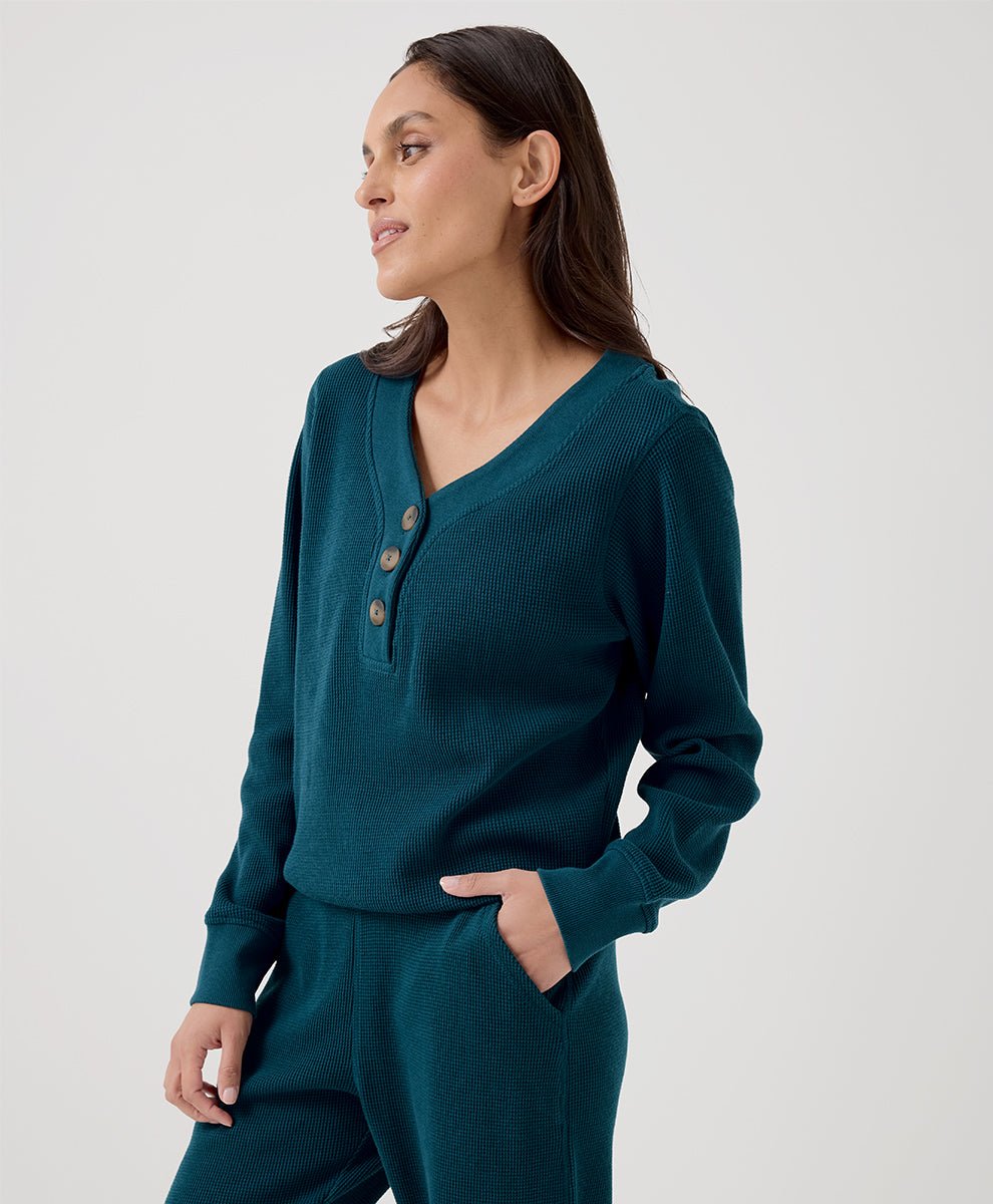 Women's Thermal Waffle Henley Pullover - Echo Market