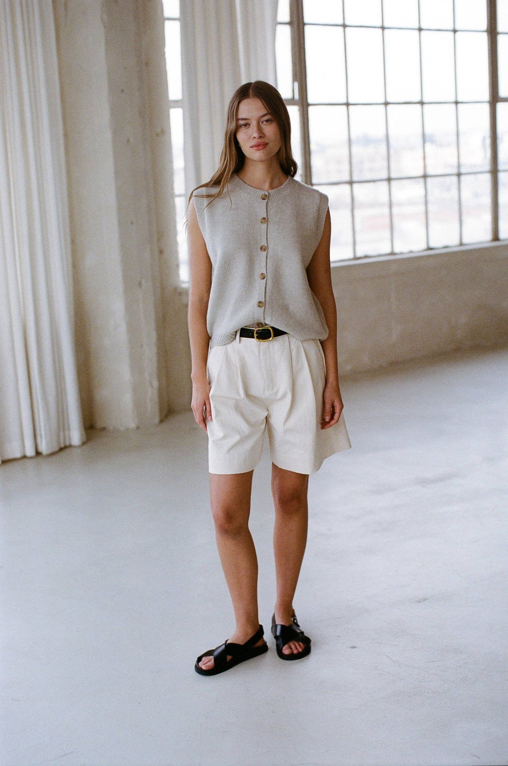 Woven Cotton Straight Leg Short | Off White - Echo Market