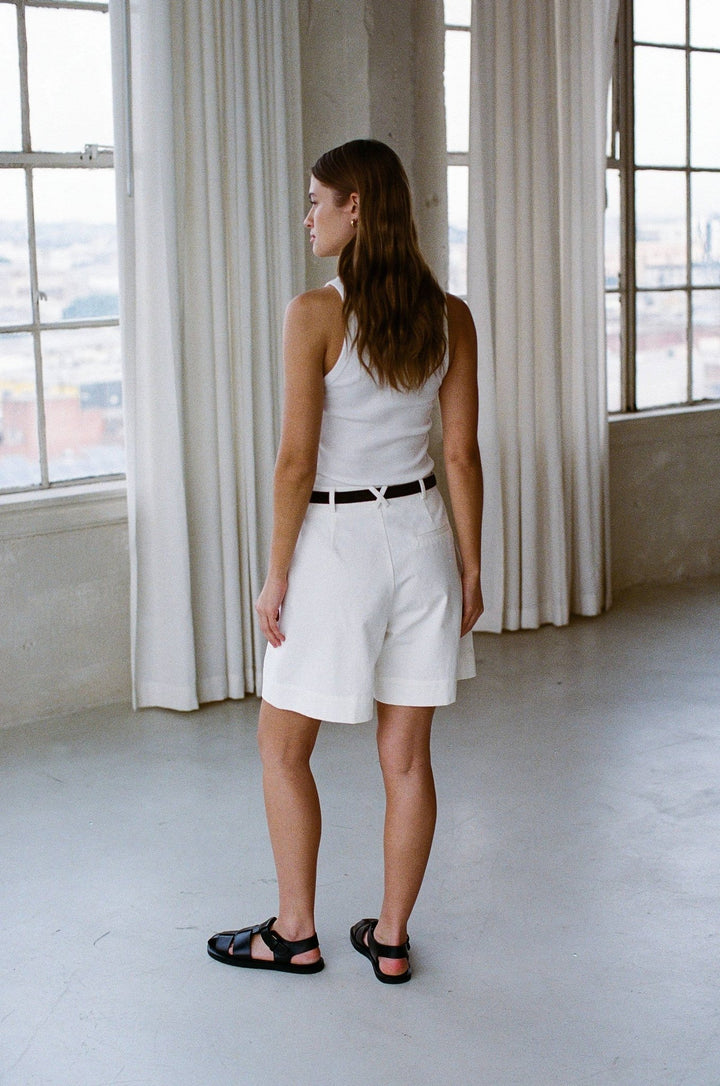 Woven Cotton Straight Leg Short | Off White - Echo Market