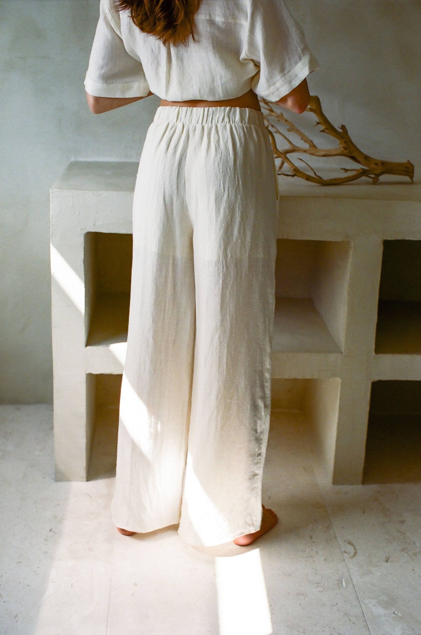 Woven Linen Wide Leg Pants | Off White - Echo Market