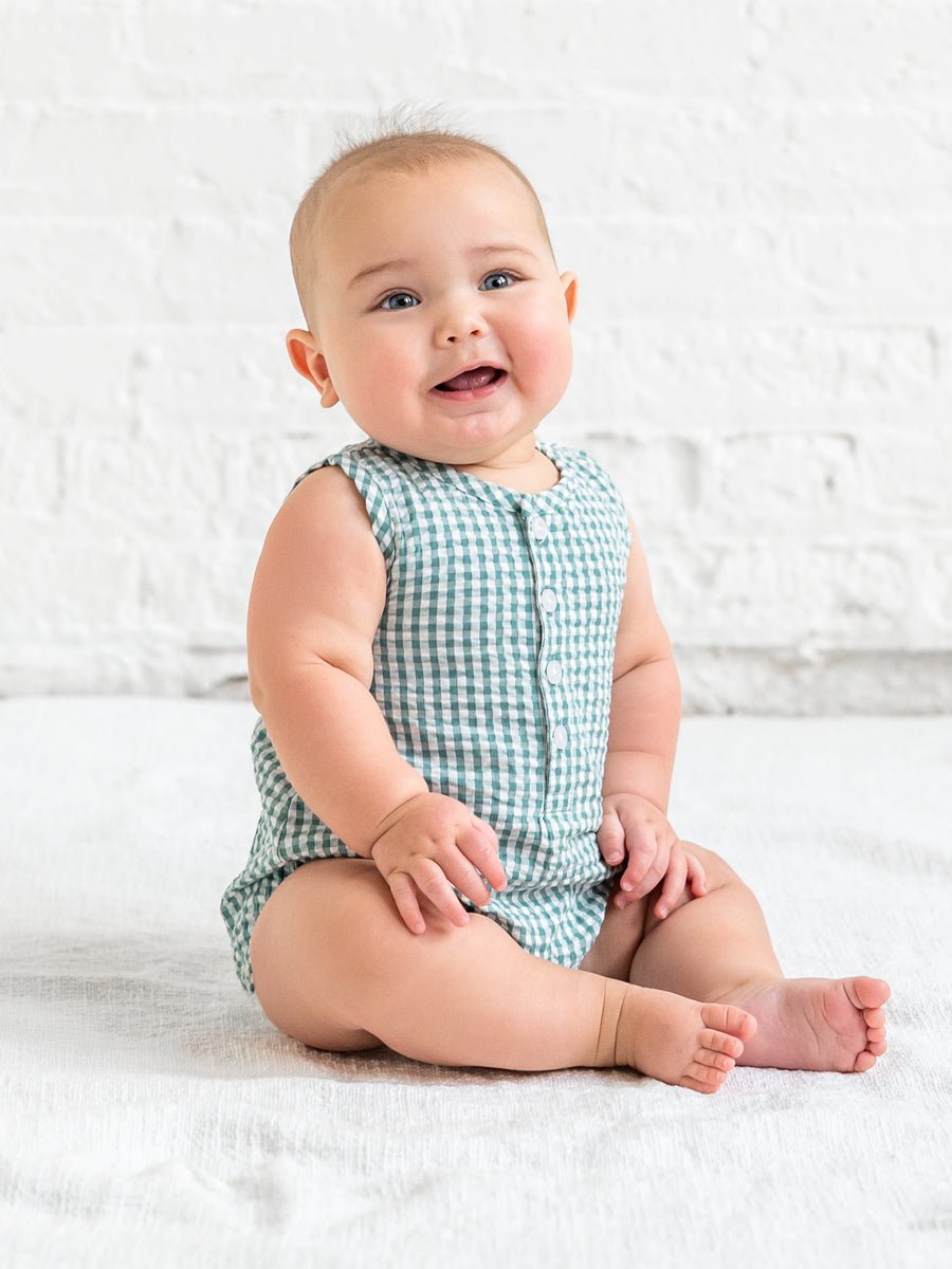 Wren Seersucker Bubble Romper | Laguna Gingham - Echo Market