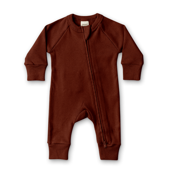 Baby Long Sleeve Rib Knit Zipper One-Piece - Echo Market