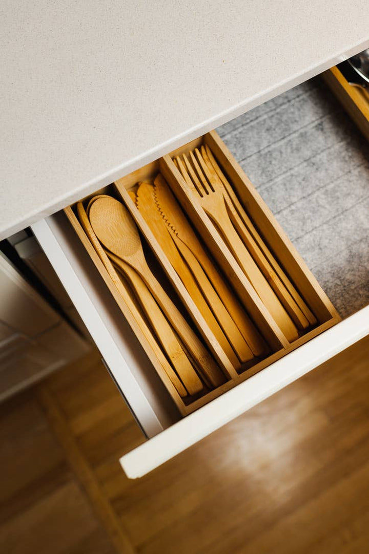 Bamboo Cutlery Set in Drawer Organizer - Echo Market