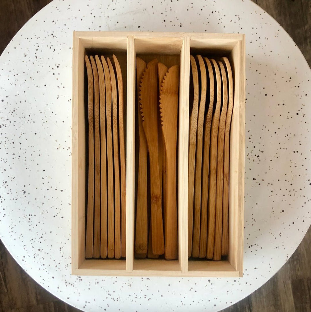 Bamboo Cutlery Set in Drawer Organizer - Echo Market