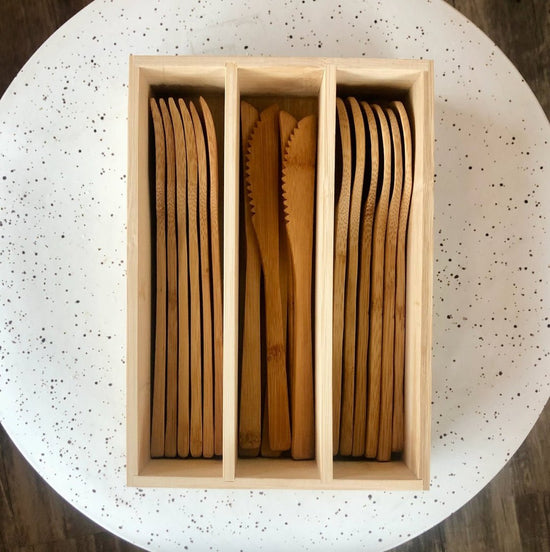 Bamboo Cutlery Set in Drawer Organizer - Echo Market