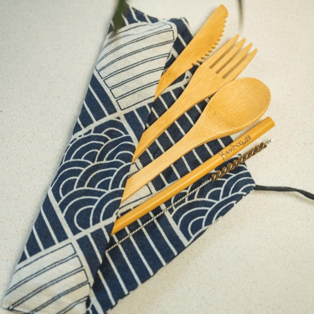 Bamboo Travel Cutlery Set | Blue - Echo Market