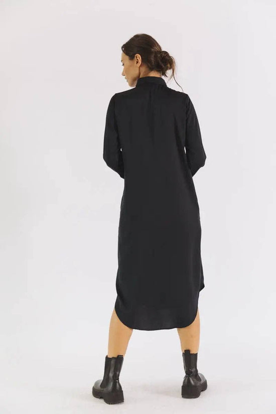 The Essential Shirt Dress - Black  - back view on model - Echo Market