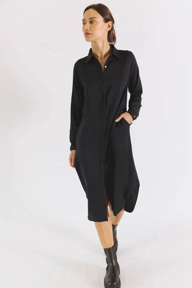 The Essential Shirt Dress - Black - on model - Echo Market