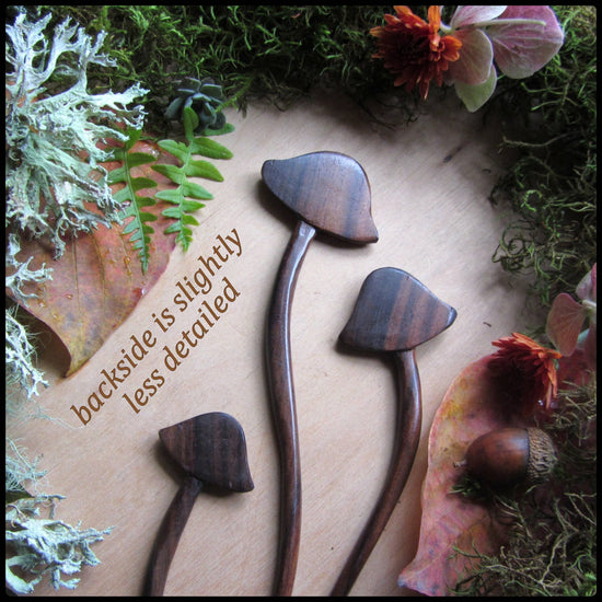 Hand carved wooden mushroom hair stick, the flat version: Medium - Echo Market